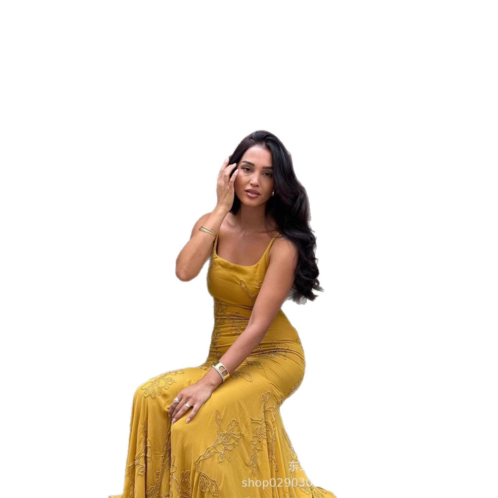 SDM189 Temperament Cross-border Spice Girl Suspender Long Dress Holiday Beach Dress Foreign Trade Supply Wholesale Dress