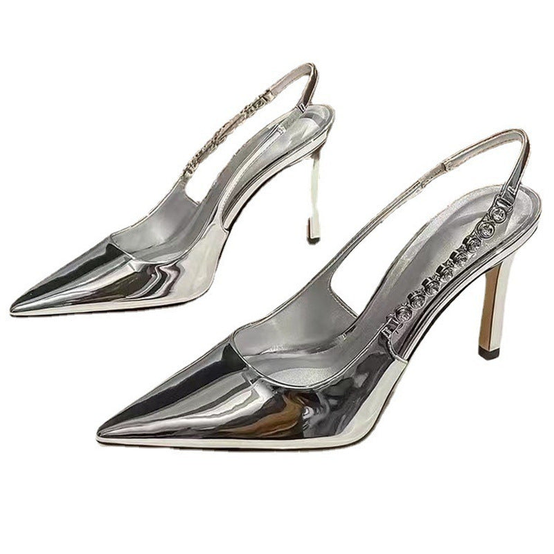 2023 women's summer new rhinestone pointed-toe silver high heels - elegant ladies' stiletto heel sandals
