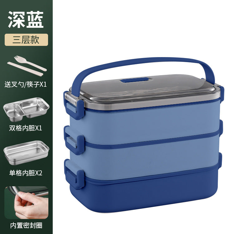 304 stainless steel double-layer lunch box Office workers can microwave oven heating and insulation Japanese-style divided lunch box multi-layer lunch box
