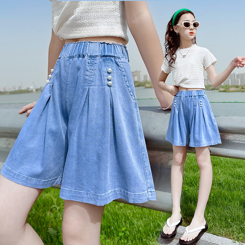 Girls' shorts summer pants outerwear girl's denim shorts  new children's lightweight tencel trendy shorts for big girls