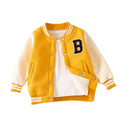 autumn/winter kids' baseball jacket - yellow fleece-lined letter print warm outerwear for boys and girls - american style thick jacket top