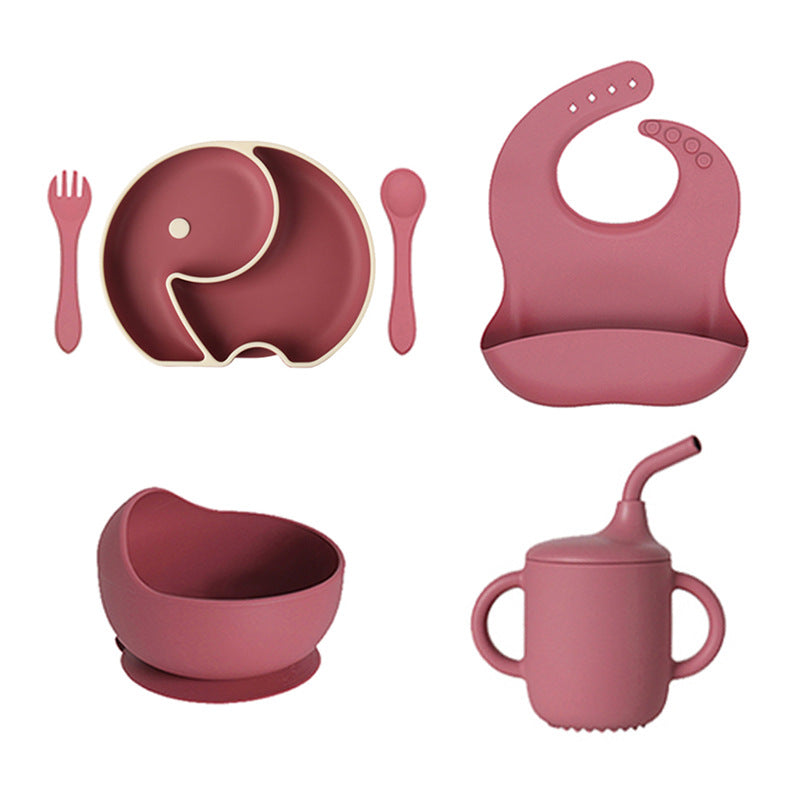 Cross-border baby silicone grid plate two-color plate with lid children's gift silicon feeding tableware set