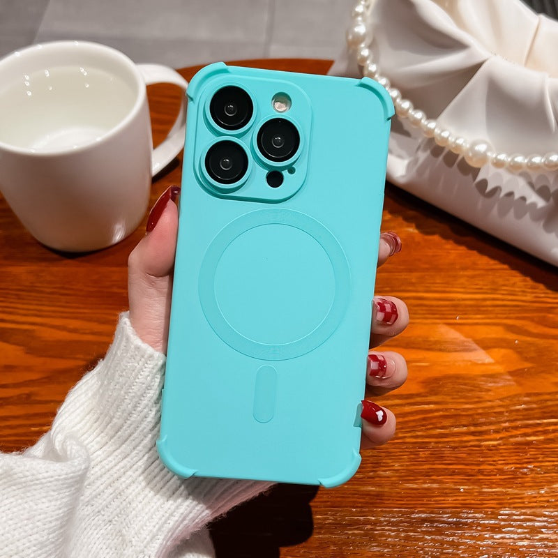 Suitable for iphone17pro mobile phone case liquid air bag four-corner magnetic suction apple 14 lens film all-inclusive protective cover