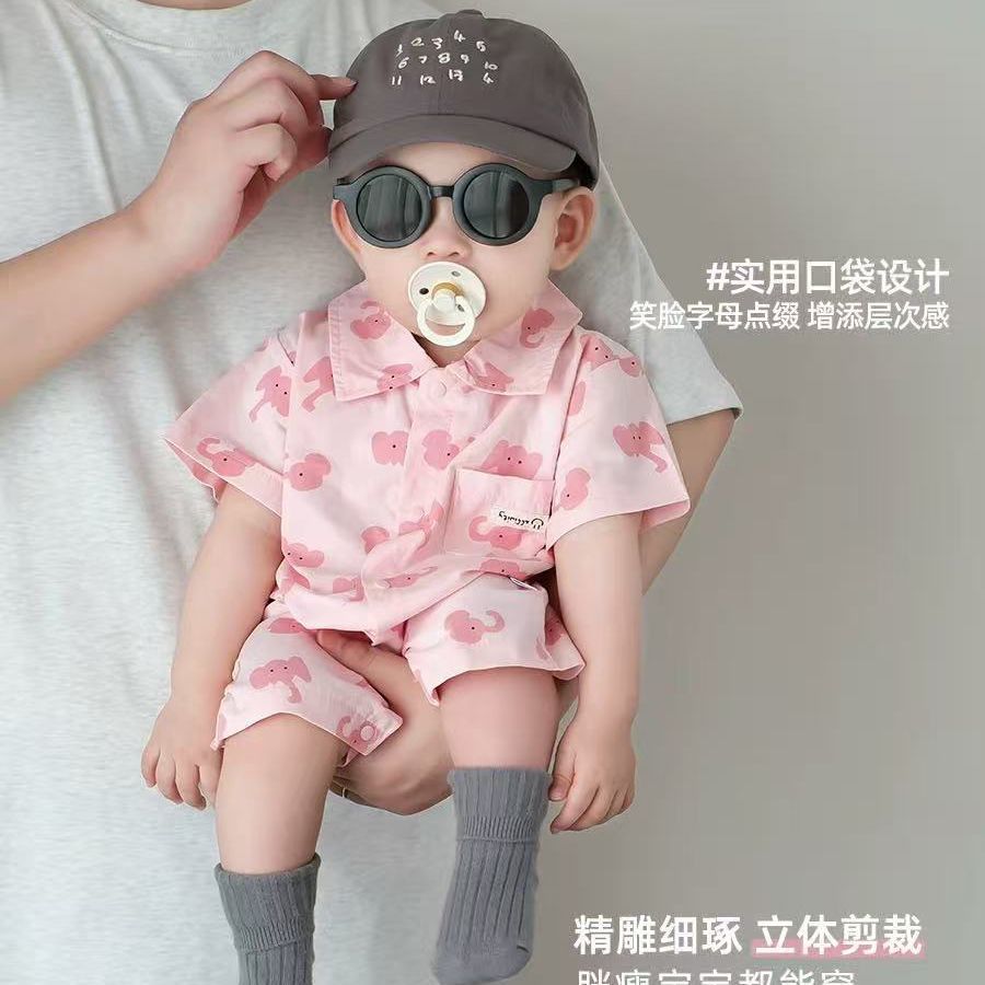Summer clothes for baby boys, new arrival baby full moon super cute khaki outwear short-sleeved summer thin khaki