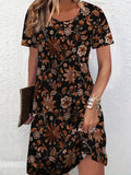 wholesale women's short-sleeved dresses, fashionable women's dresses for spring, summer, and autumn, new cross-border printed designs