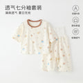 Baby pajamas mocotton thin style kids' loungewear summer boys' and girls' three-quarter sleeve air conditioning suit high-waisted set