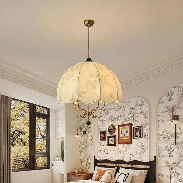 LED French antique chandelier living room main light simple retro hall fabric pattern restaurant bedroom bed and breakfast light