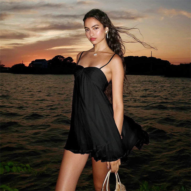European and american export women's clothing  summer new arrival: elegant & alluring sleeveless chiffon cami backless dress - wholesale