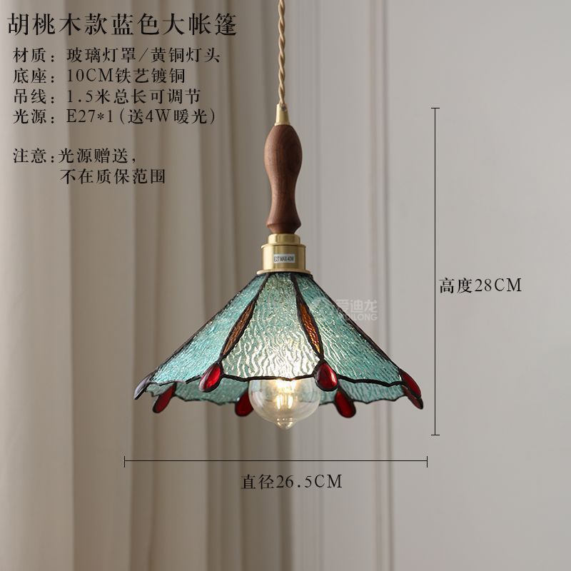 Vintage brass hand-soldered lamp, american style bedside aisle restaurant cafe stained glass pendant light
