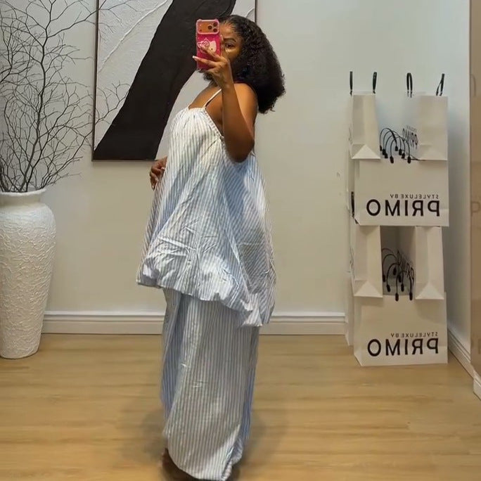 European and american cross-border women's fashion:  summer new arrivals - sweet & cute plaid cami top and high-waisted lantern pants set