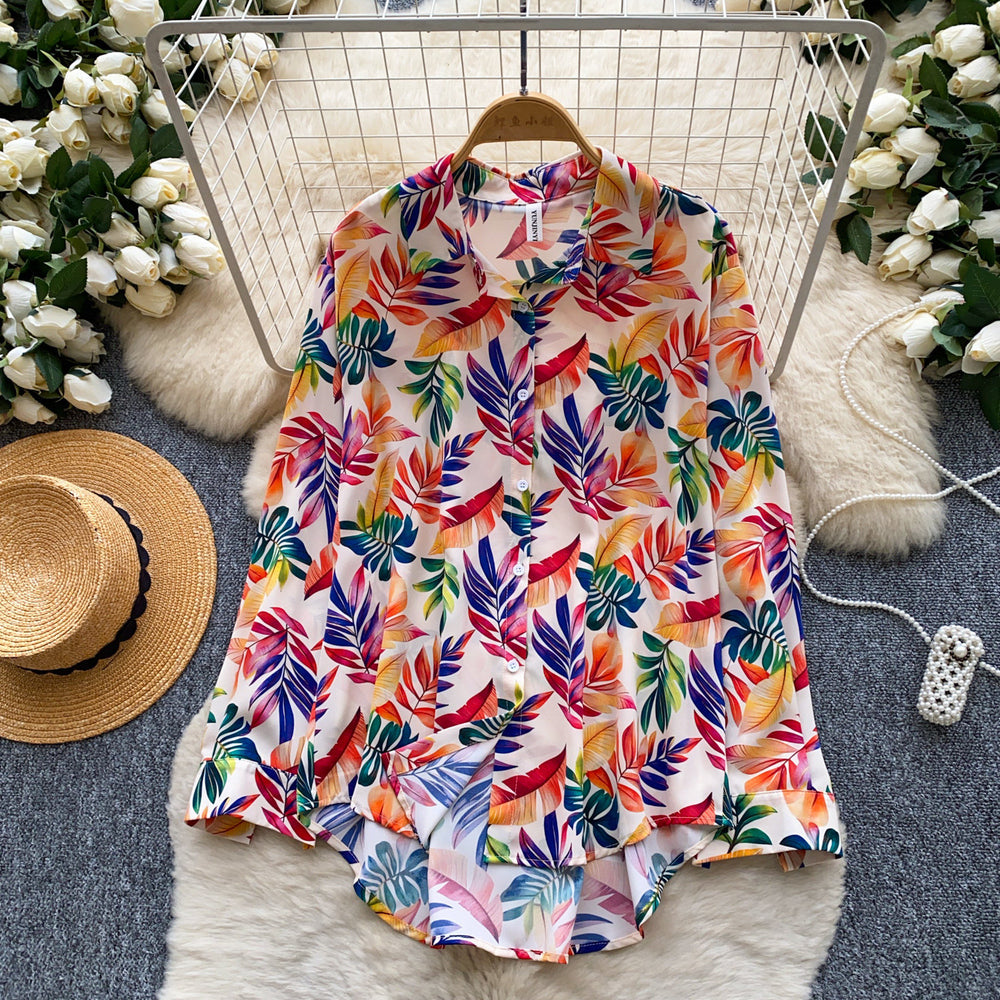 Vacation style printingcomfortable breathable easiest for match shirt women's summerloosecardigan style easiest for matchslimming looktops