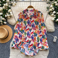 Vacation style printingcomfortable breathable easiest for match shirt women's summerloosecardigan style easiest for matchslimming looktops
