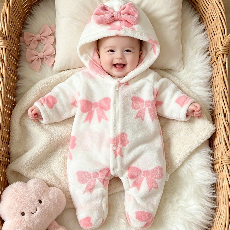 Newborn baby clothes autumn winter flannel romper girl cute warm bodysuit newborn outing crawling suit