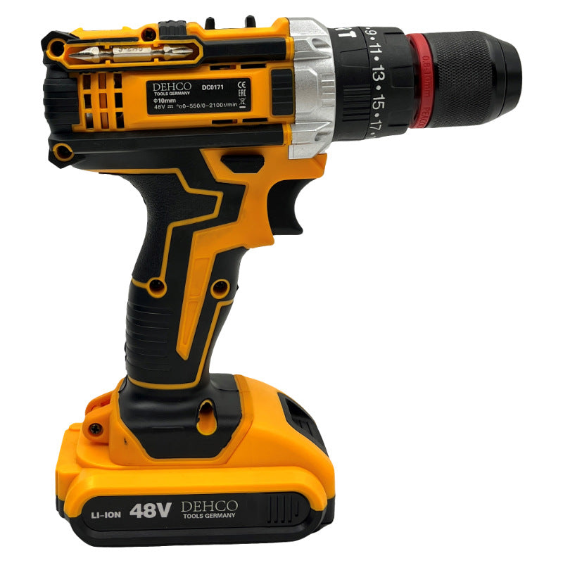 Dewei high-power double bead three-function metal chuck lithium battery impact drill hand electric drill kit work box