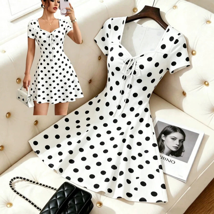 european and american polka dot french chic bodycon mini dress
