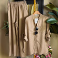 European and american cross-border women's clothing  summer new collection: casual, effortless style, loose-fit long sleeve shirt and wide-leg pants set