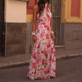 spring european and american style cross-border elegant printed women's dress - fresh wrap dress with ruched detail, chic and commuter-friendly long dress