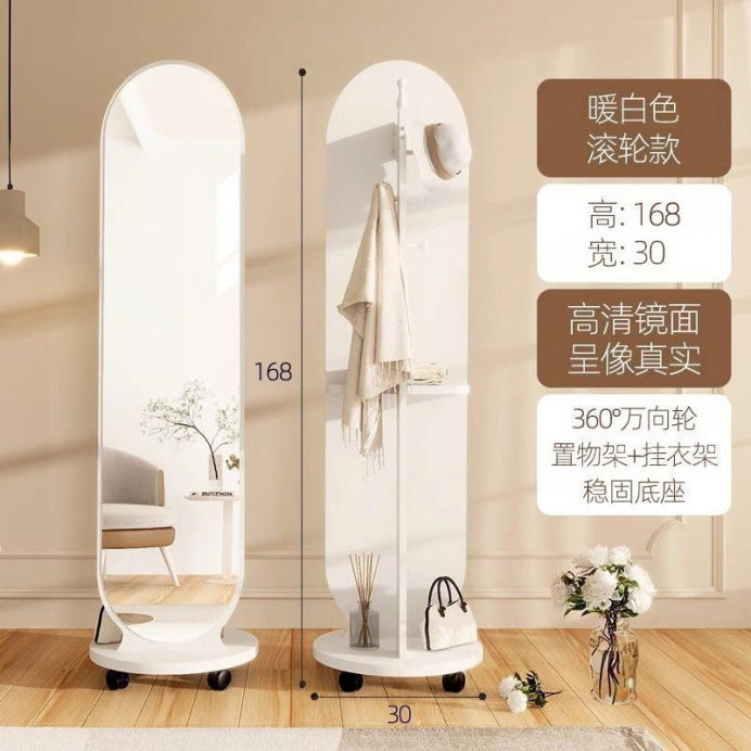 Full-length mirror, rotating mirror, dressing mirror, full-length floor mirror, movable, with coat rack, all-in-one clothes rack, fitting mirror