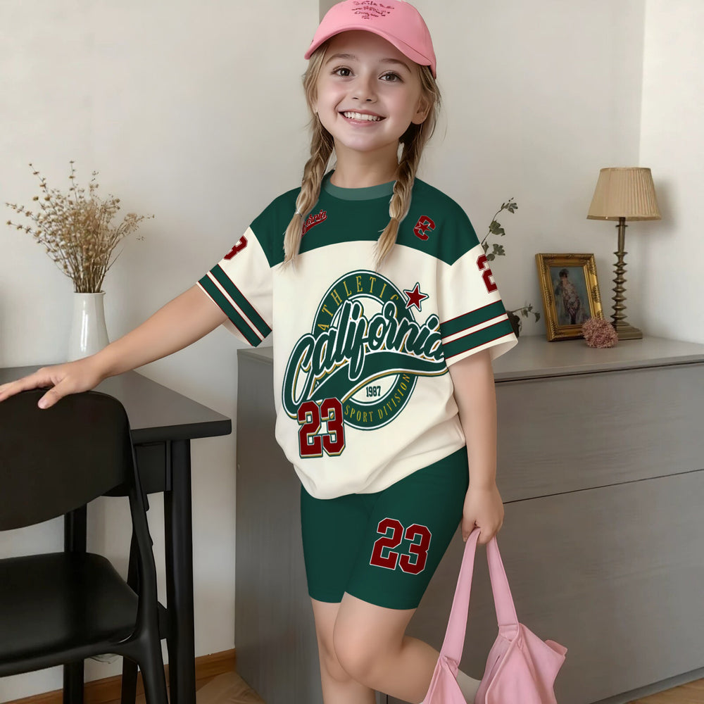 Wholesale girls' clothing: versatile t-shirt and shorts set - casual two-piece outfit, ready stock, direct supply