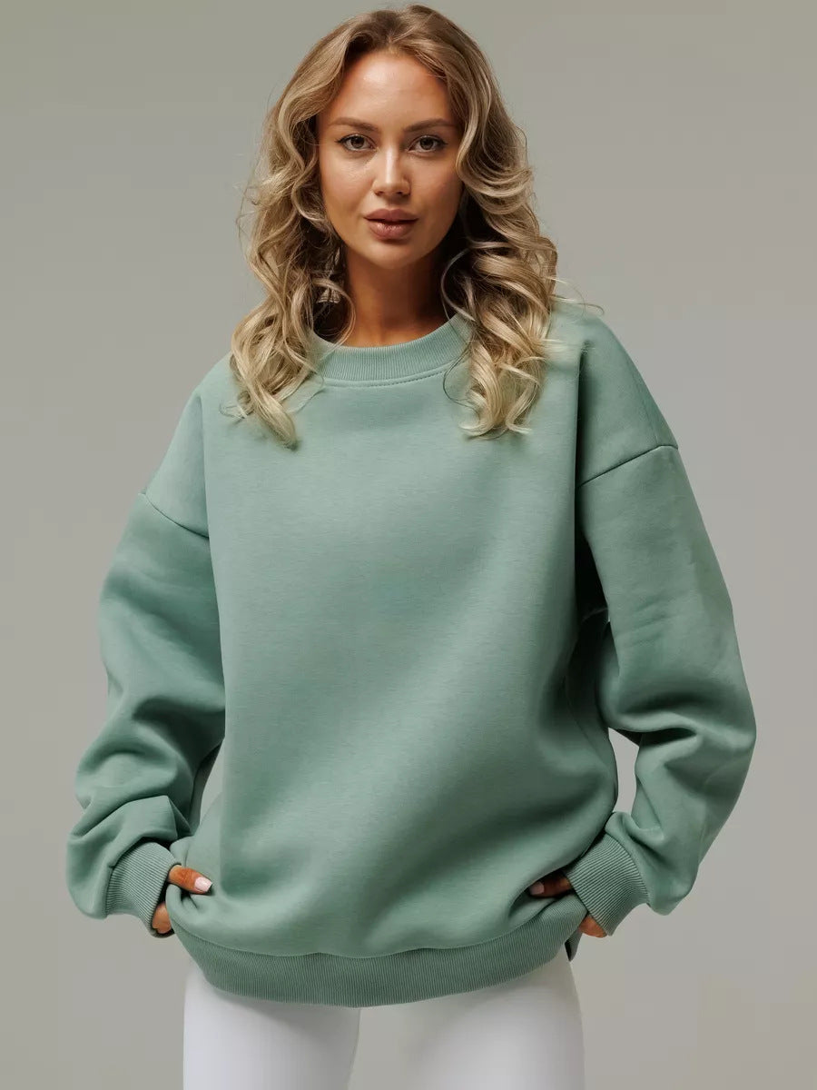 European and American  2024  spring and autumn new solid color round neck loose pullover sweater top women