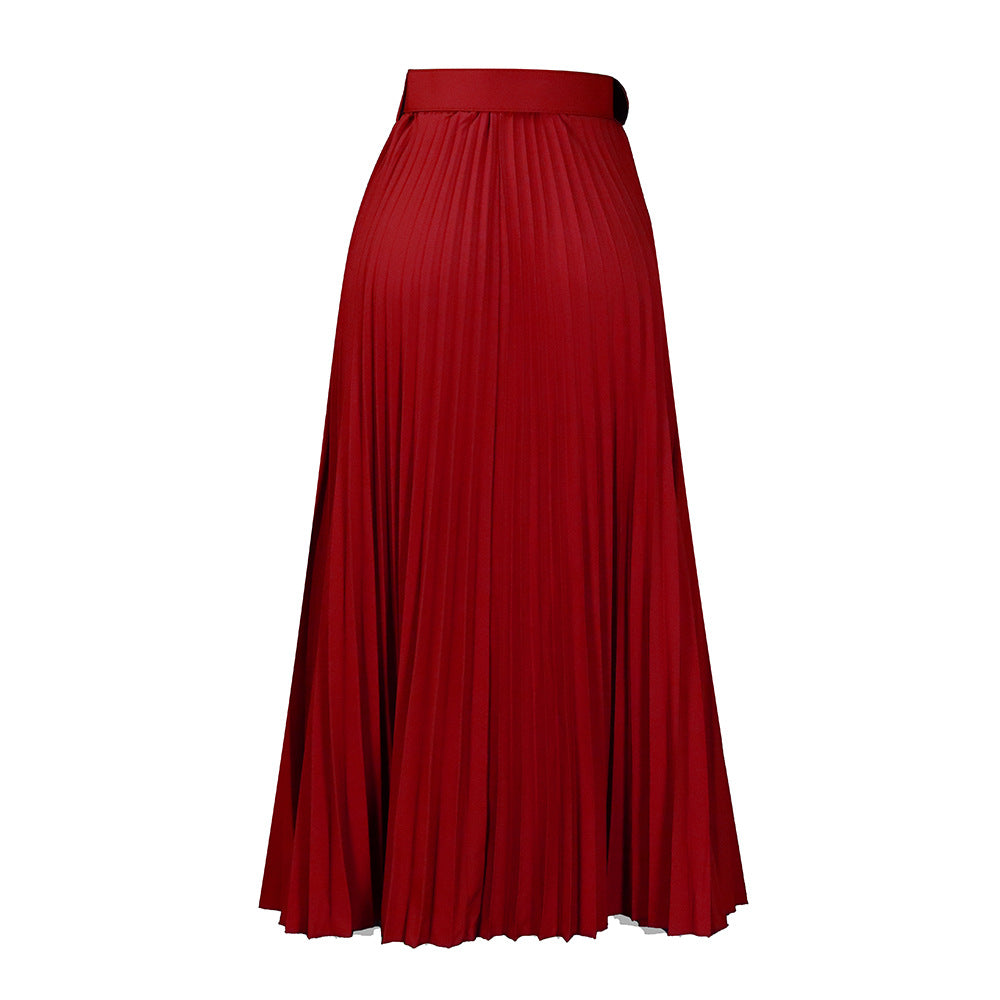 D293p with belt european and american clothing new arrival high waist large skirt mid-length pleated elegantdrapedexport skirt