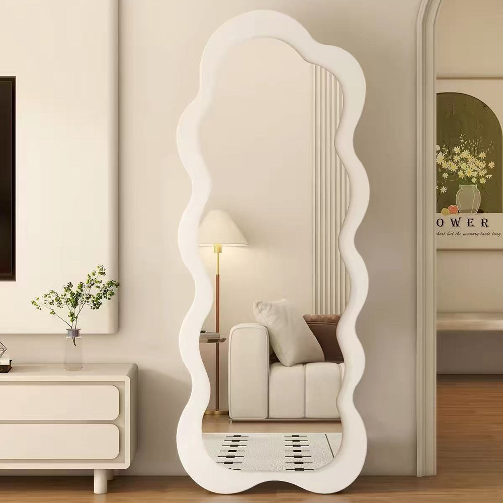 Cream style full-length mirror for home creative special-shaped wave dressing mirror retro high-end popular floor-standing fitting mirror