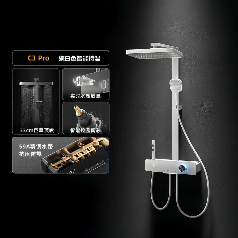 Complete shower set - all-copper thermostatic shower head kit for home bathroom, pressure boosting, filtered shower system