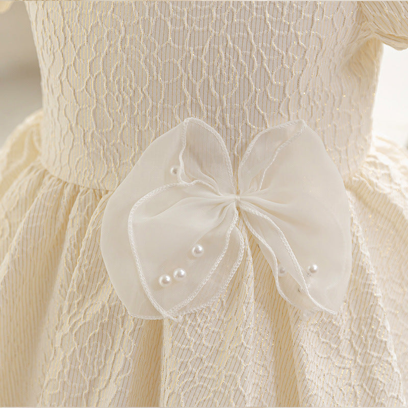 Ready-to-ship girls' dress - baby's first birthday tutu princess dress - white wedding dress - puff sleeve short style - wholesale