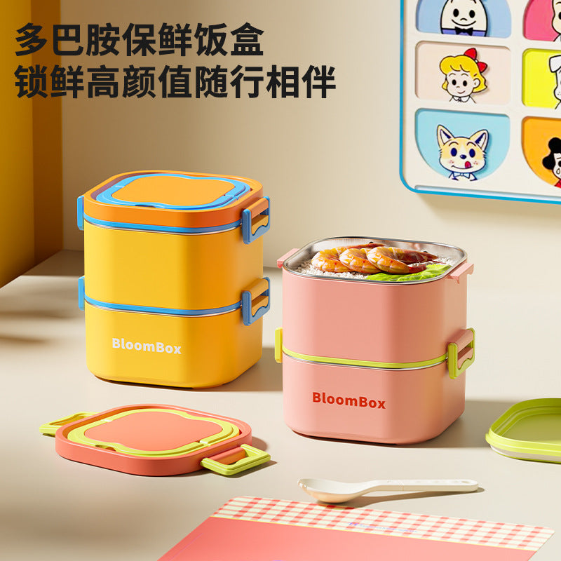 304 stainless steel insulated lunch box - square food container, airtight storage, portable bento box for office workers