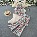 Lazy style printing vest loose pantseleganttwo-piece set women's summer flesh-covering slimming lookhigh waistslimming looksuit outfit