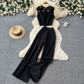 Light mature style classy sense lace vest high waistloose pantstwo-piece set women's summerwork clothingslimming looksuit