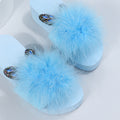 2024 summer new korean style ostrich feather one-strap flat sandals slippers women's plus size