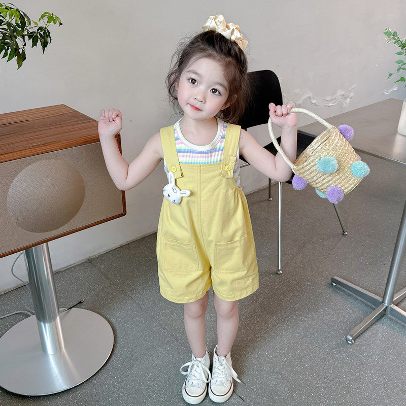 Summer casual girls' overalls set - new stylish and trendy summer outfit for babies and kids (two-piece set)