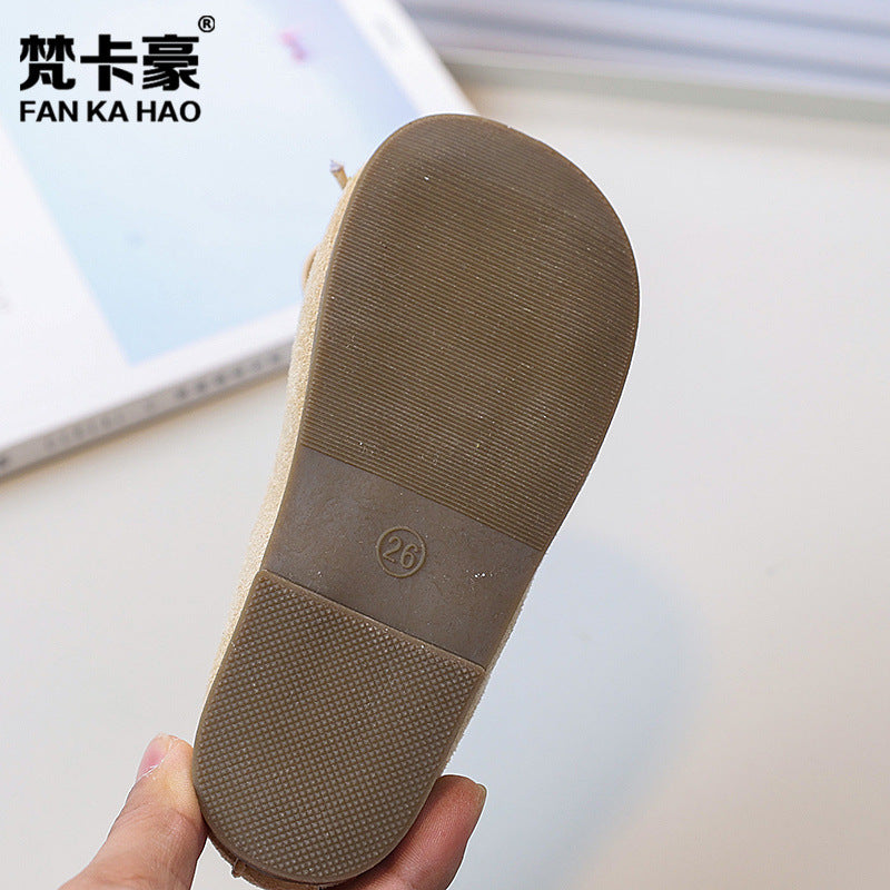 Vancahao kids mary jane leather shoes  spring/autumn new girls' bow princess shoes soft sole dance shoes