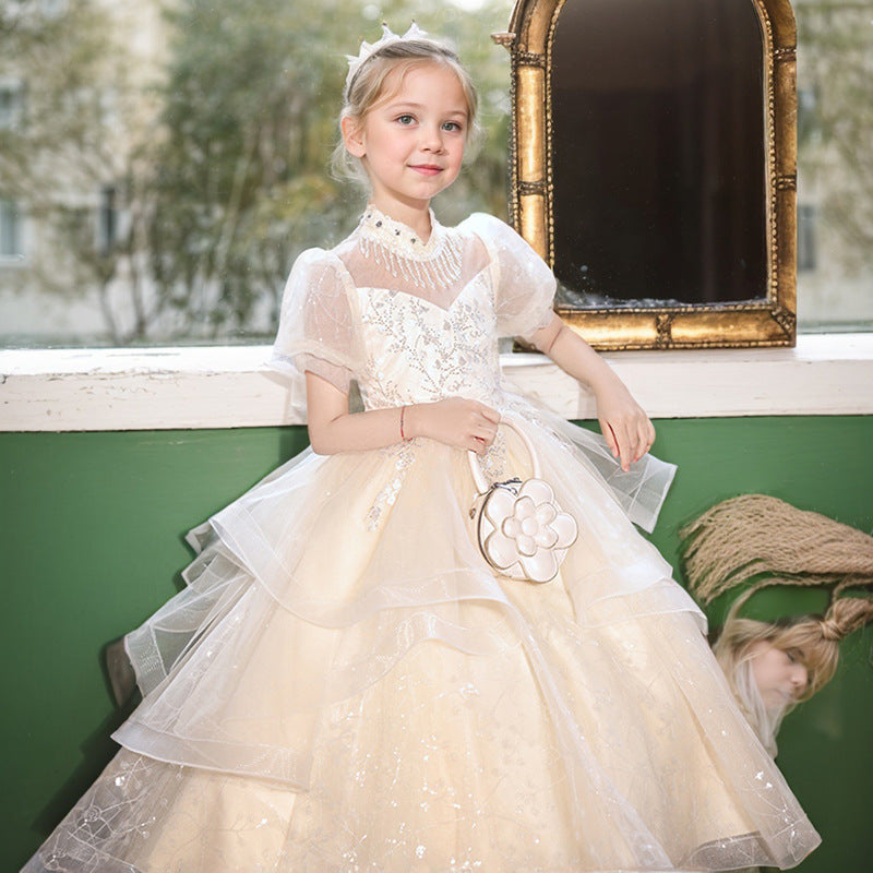 Girls' european and american princess dress wedding flower girl dress children's host runway style piano performance costume cross-border