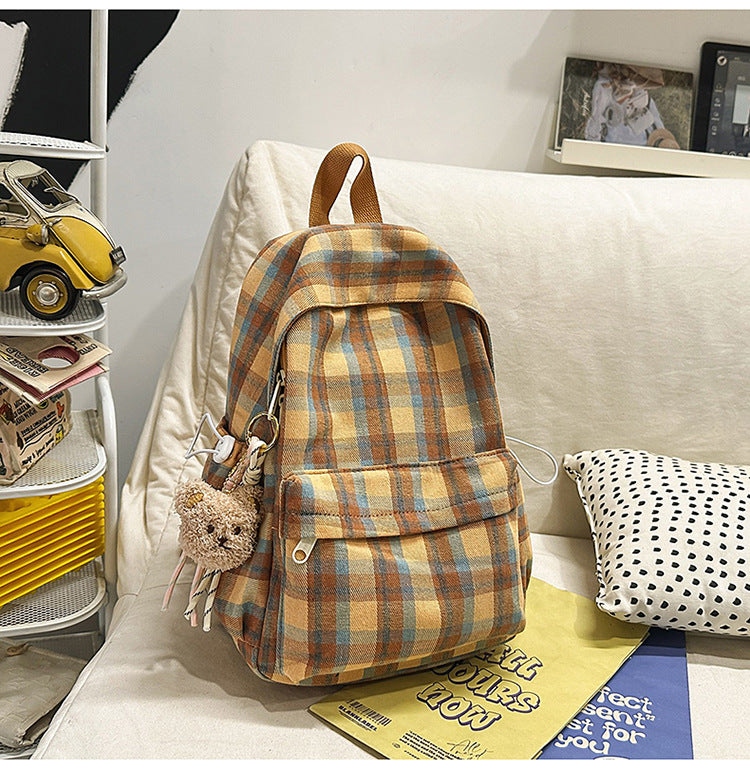 Schoolbag junior high school girls japanese style retroplaid college students casual spring outing tuition bag high school students backpack women