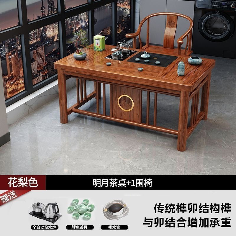 New chinoiserie balcony coffee table solid wood table and chair combination tea table small apartment for home kung fu tea table all-in-one complete set