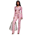 new arrival: ins-style fashion print trendy streetwear leopard print zip-up long sleeve jacket and pants set
