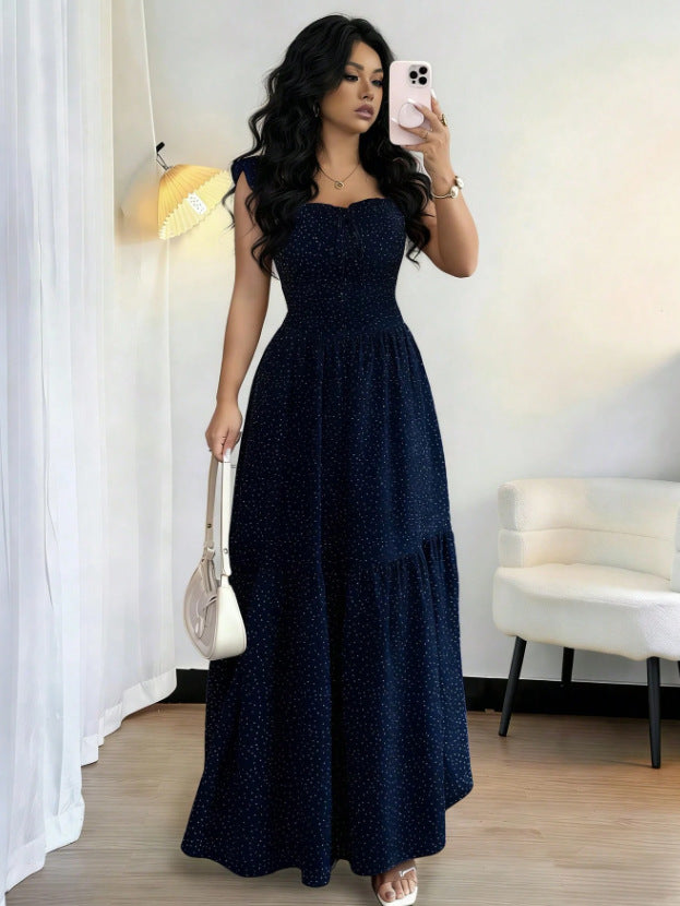 hot selling red polka dot backless dress women's summer new arrival waist slimming beach vacation style long dress