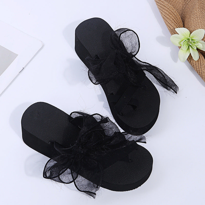 Ready-to-ship wish 2024 summer new european and american style foreign trade bowknot platform flat wide band beach sandals and slippers