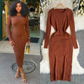 European and american style minimalist sexy ribbed bodycon knit dress - autumn solid color basic skirt - pencil skirt for women