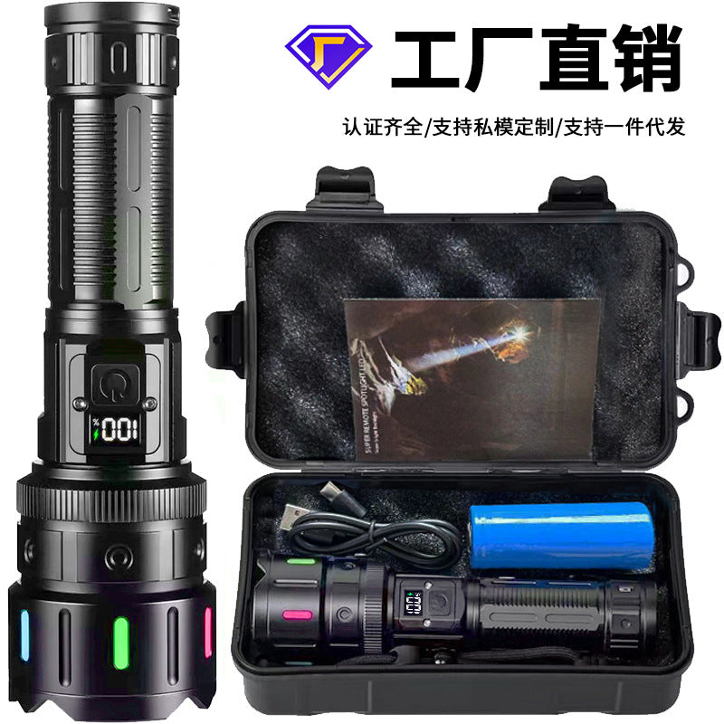Cross-border long battery life strong light flashlight rechargeable outdoor convenient emergency lighting zoom long-range tactical flashlight