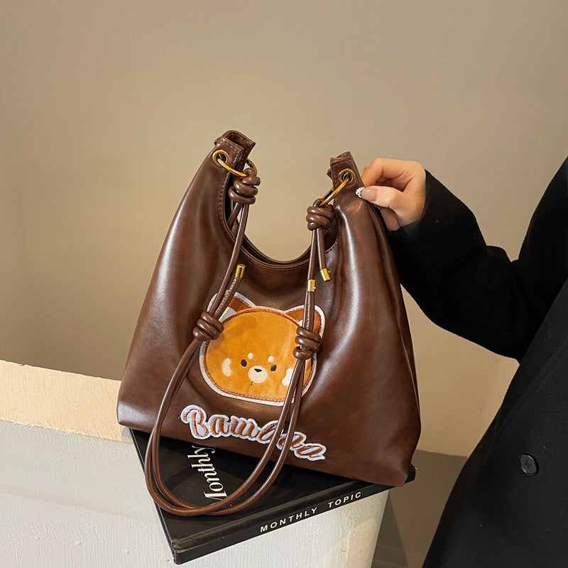 New fashionable and cute 2025 bear shoulder bag women's Donnie Mori casual tote bag large-capacity messenger bag