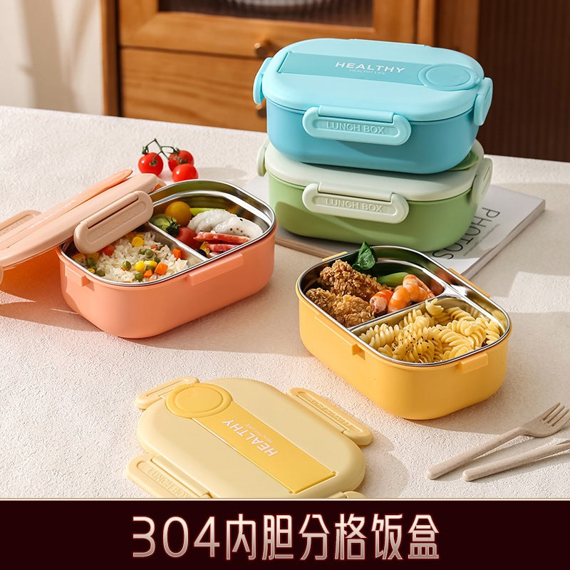 Cross-border 304 stainless steel lunch box, students go to work, thermal insulation canteen, portable grid, fast food box, heating bento