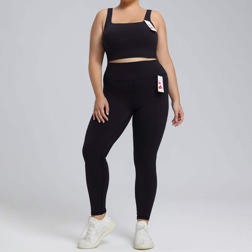 European and american plus size yoga outfit set - premium lycra brushed athletic set for women - running and fitness two-piece set