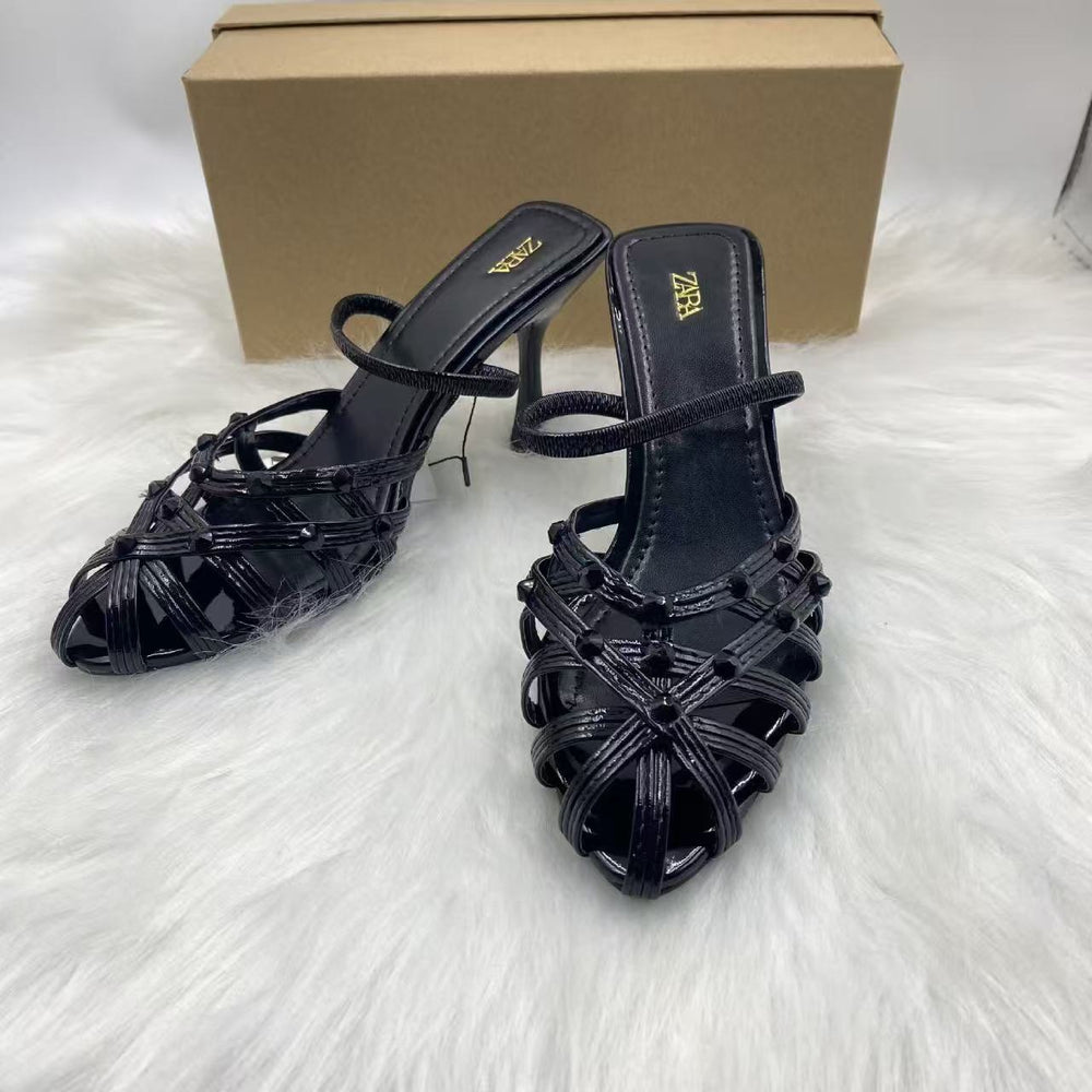 Za's 2025 new cross-border independent station ins fashion runway gold strap minimalist open-toe women's sandals