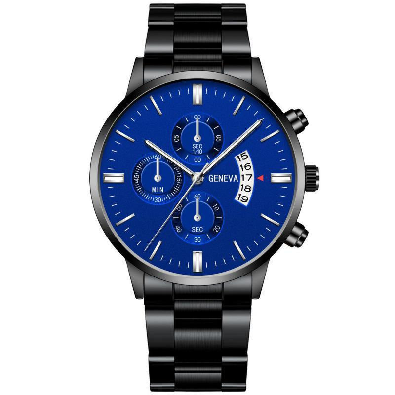 watch fake three-eye men steel band watch business casual calendar quartz watch men's in stock