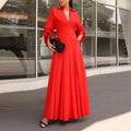 summer new women's clothing: cross-border european and american style dress - fashionable and elegant solid color v-neck pleated maxi dress