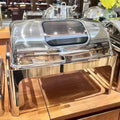 Stainless steel buffet warming cabinet with glass window, commercial grade, 9 liter capacity, white/silver finish, in stock