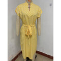 cross-border all-over print batwing sleeve drawstring dress